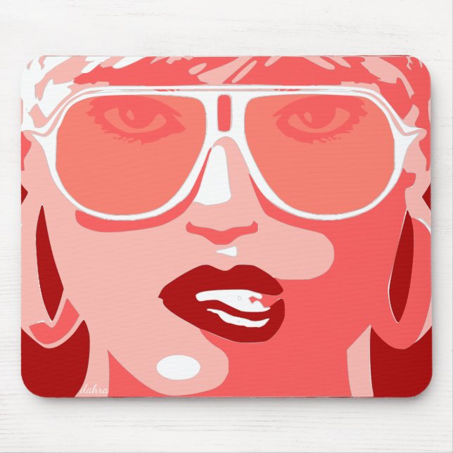 Peach Pop Art Pretty Woman Sunglasses Red Lips Mouse Pad (Front)