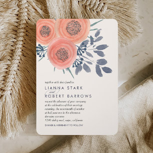 Peach Poppies Modern Floral Wedding Invitation