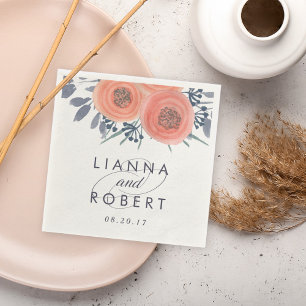 Peach Poppies Wedding Napkin
