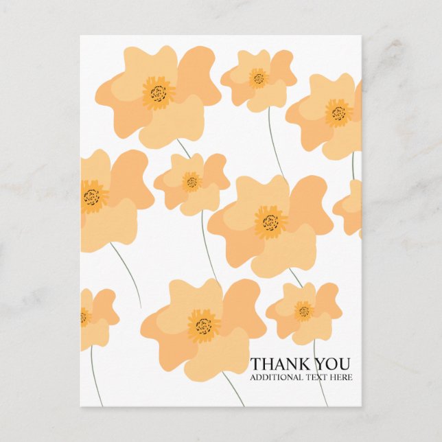 Peach Poppy Floral Hand Drawn Thank You  Postcard (Front)