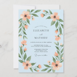 Peach Powder Blue Wildflower Wedding Invitation