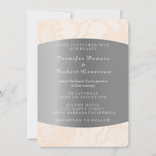 Peach Powder Lace Silver Wedding Royal Invitation