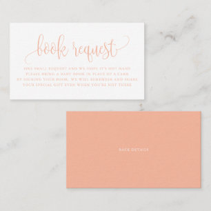 Peach Pretty Script Baby Shower Book Request Business Card