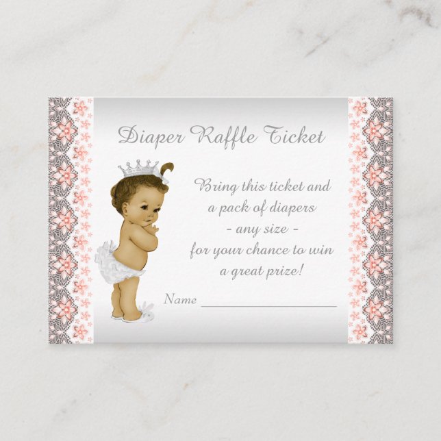 Peach Princess Diaper Raffle Ticket Enclosure Card (Front)