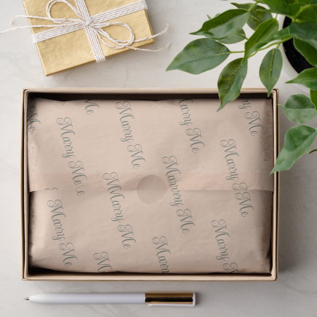 Peach Puff & Muted Sage Green 'Marry Me' Proposal  Tissue Paper (Gift)
