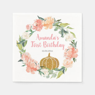 Peach Pumpkin Birthday Paper Napkins