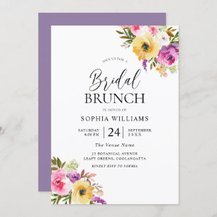 Peach Purple Blush Floral Bridal Shower Brunch Invitation