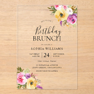 Peach Purple Blush Womans Birthday Party Brunch Acrylic Invitations