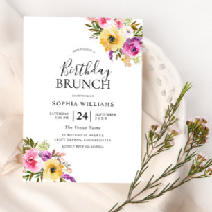 Peach Purple Blush Womans Birthday Party Brunch Invitation