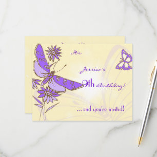 Peach Purple Butterfly Invitation Card