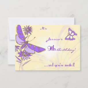 Peach Purple Butterfly Invitation Card