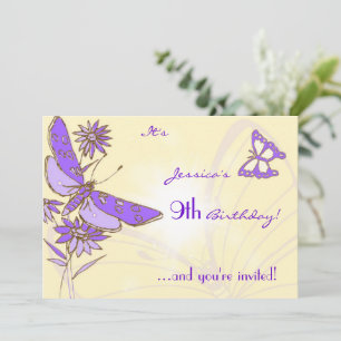Peach Purple Butterfly Invitation Card
