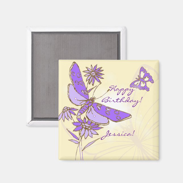 Peach Purple Butterfly Magnet (Front/Back)