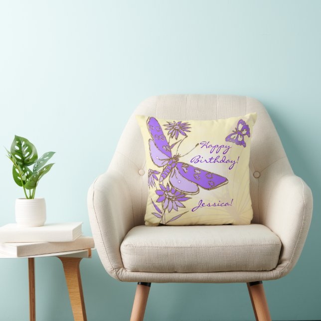 Peach Purple Butterfly Throw Pillow (Chair)