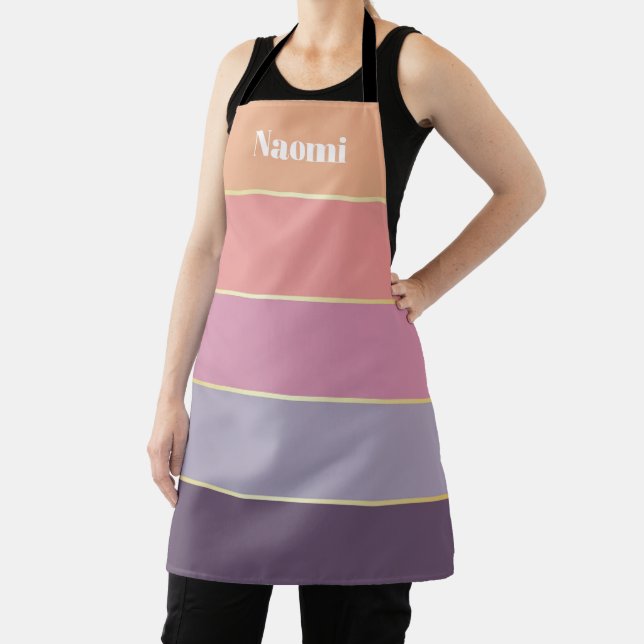 Peach Purple Custom Summer Colour Block Stripes Apron (Insitu)