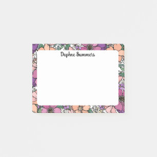 Peach & Purple Floral Pattern Name In Script Post-it Notes