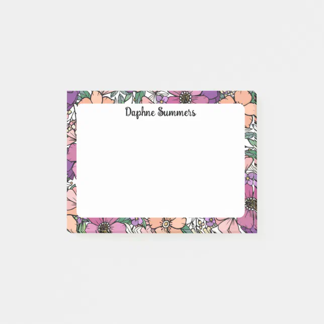 Design Own Pattern Paper Peach & Purple Floral Pattern Name In Script Post-it Notes | Zazzle