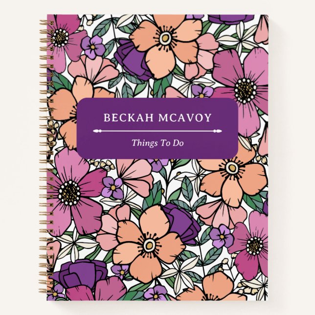 Peach & Purple Floral Pattern  Notebook (Front)