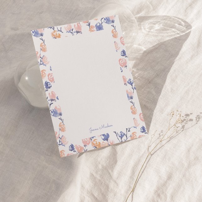 Peach & Purple Floral Personalised Flat Note Card (Creator Uploaded)