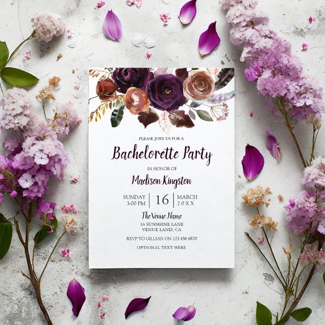 Peach & Purple Flower Bachelorette Party Invite (Creator Uploaded)
