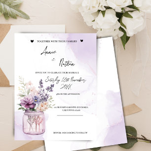 Peach Purple Flowers In Mason Jar Wedding Invite Postcard