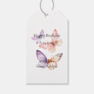 Peach Purple Lavender Butterflies Birthday Gift Tags