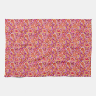 Peach & Purple Paisley Tea Towel