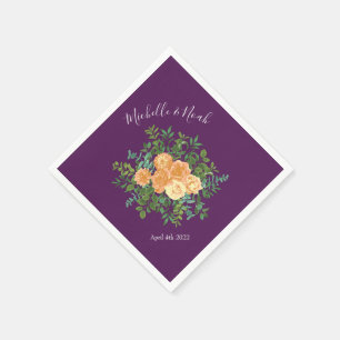 Peach Purple Wedding Floral Roses Napkin