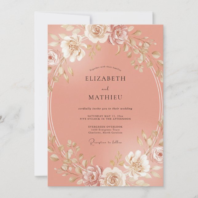 Peach Radiant Floral Wedding Invitation (Front)