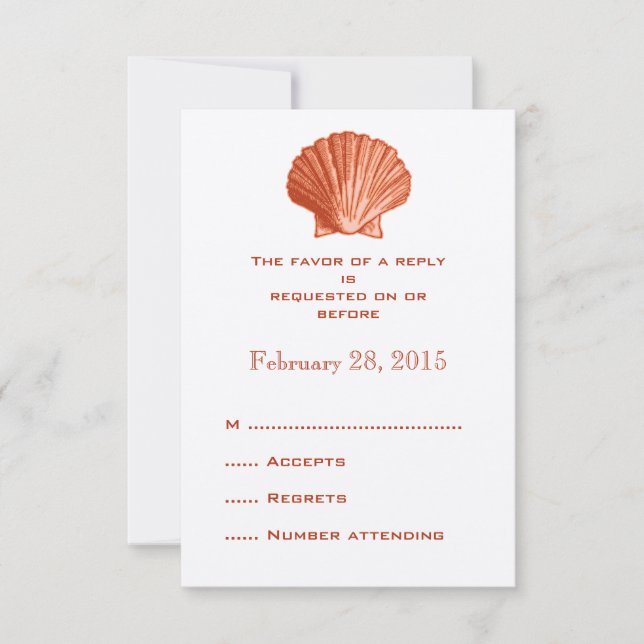 Peach Rattan Seashell Wedding Reply RSVP Cards (Front)