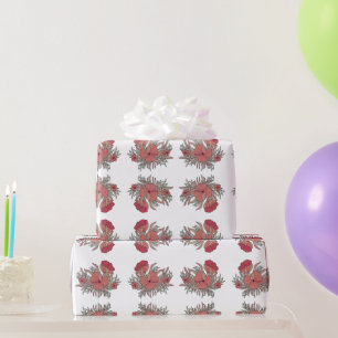 Peach Read Coral Floral Garden Pattern Wrapping Paper