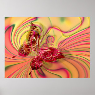 peach red butterfly poster