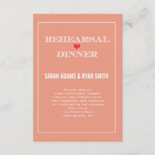 Peach Red Heart Wedding Rehearsal Dinner Invites