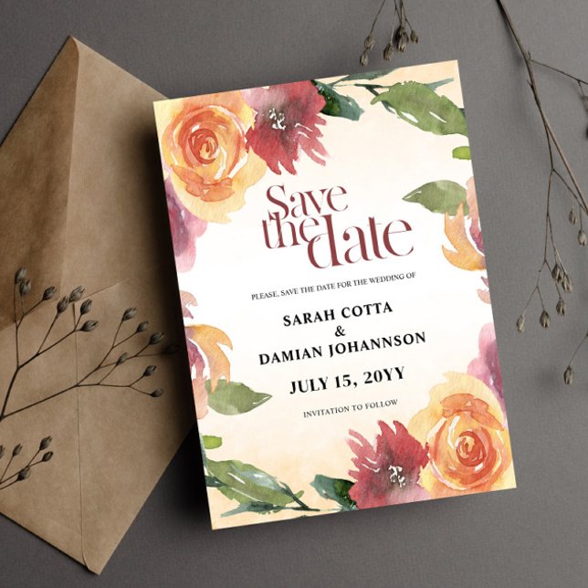 Peach Red Summer Floral Save the date Invitation (Creator Uploaded)