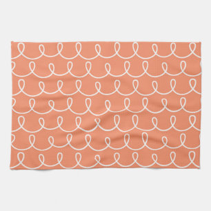 Peach Retro Colourful Modern Doodles Tea Towel