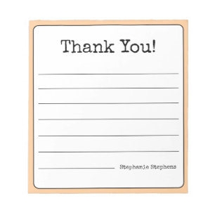 Peach Retro Thank You Your Name Lined Notepad