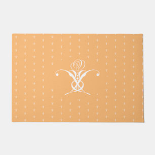 Peach Retro White Flourish Rose Doormat