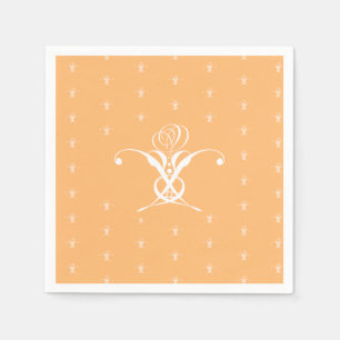 Peach Retro White Flourish Rose Napkin