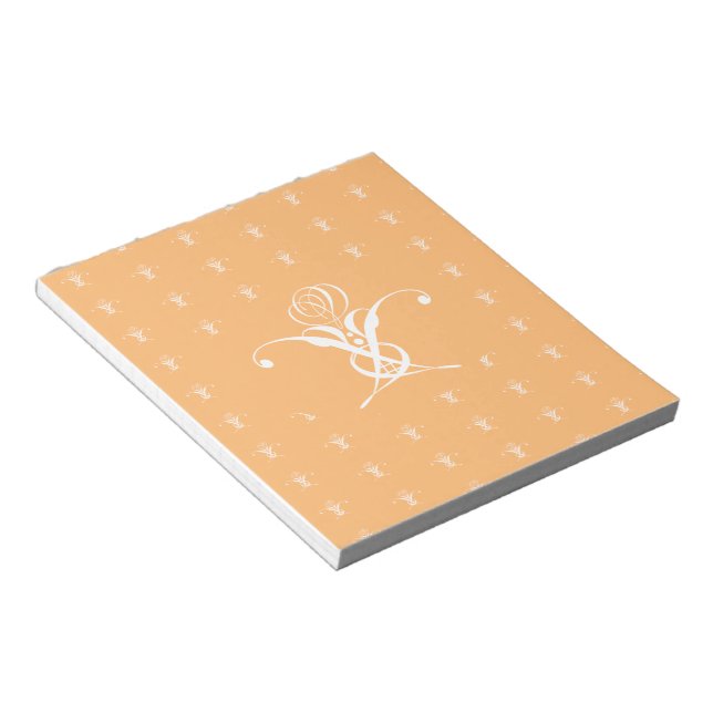 Peach Retro White Flourish Rose Notepad (Angled)