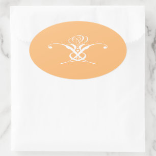 Peach Retro White Flourish Rose Oval Sticker
