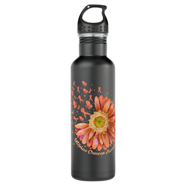 Peach Ribbon Hummingbird Sunflower Uterine Cancer  710 Ml Water Bottle (Front)