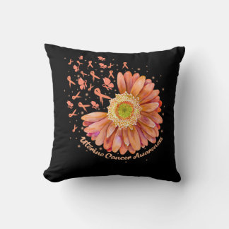 Peach Ribbon Hummingbird Sunflower Uterine Cancer  Cushion
