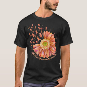 Peach Ribbon Hummingbird Sunflower Uterine Cancer  T-Shirt