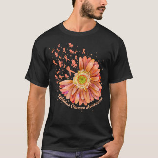 Peach Ribbon Hummingbird Sunflower Uterine Cancer  T-Shirt