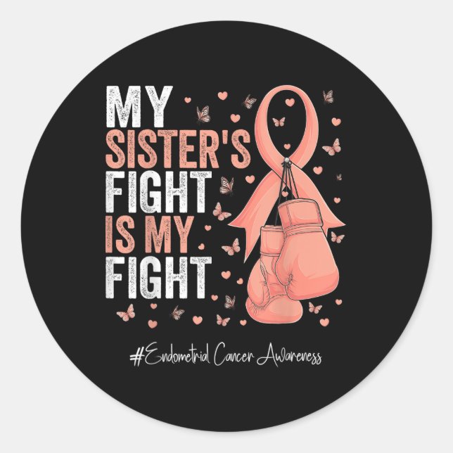 Peach Ribbon Sister Endometrial Cancer Awareness  Classic Round Sticker (Front)