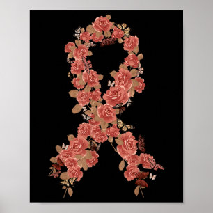Peach Ribbon Uterine Endometrial Cancer Awareness Poster