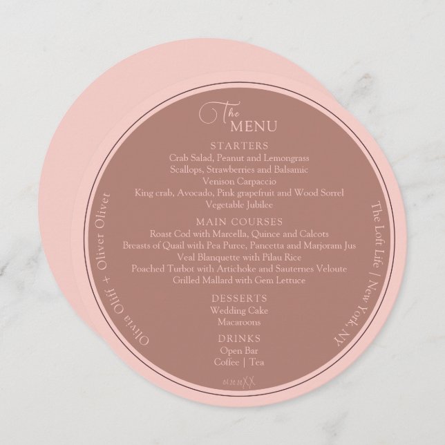 Peach Romance Wedding Circle Menu (Front/Back)