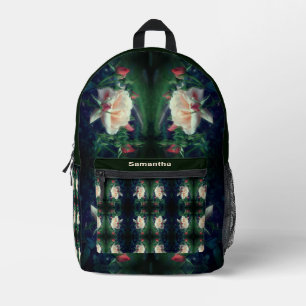 Peach Rose And Buds Abstract Personalised Printed Backpack