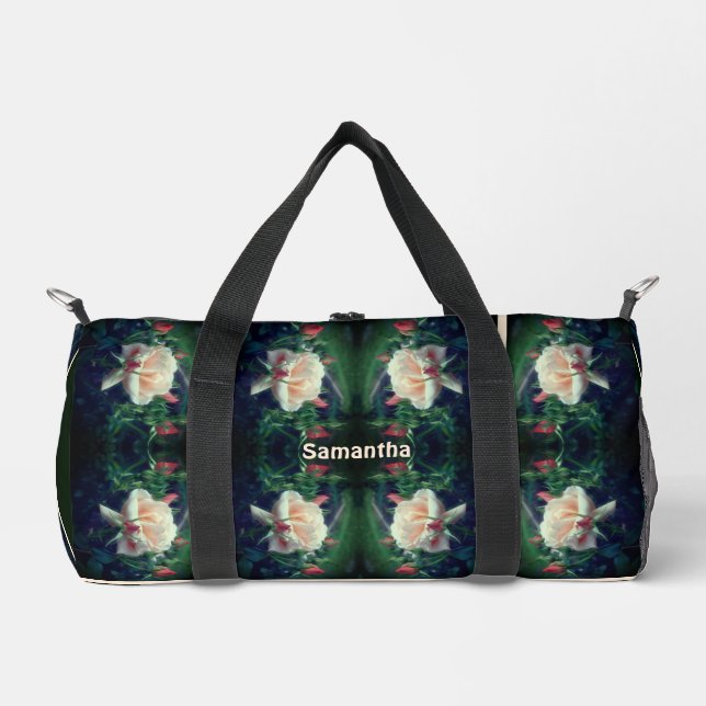 Peach Rose And Buds Pattern Personalised Duffle Bag (Front)