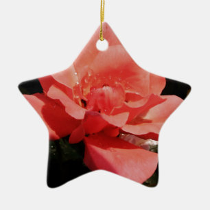 peach rose and dewdrops ceramic tree decoration